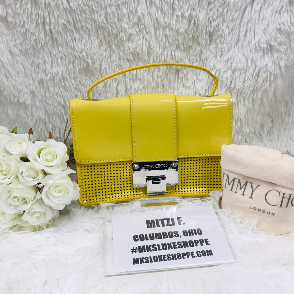 JIMMY CHOO REBEL PATENT LEATHER MINI BAG STRAP